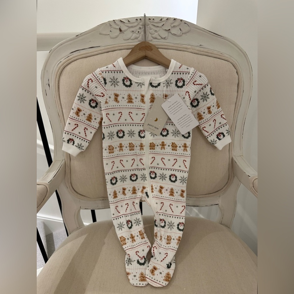 🤍 6 Mth Petit Lem Limited Edition Holiday Treats Waffle Fair Isle Footie NWT